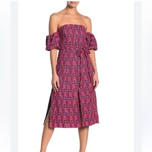 TULAROSA Lori Off Shoulder Patterned MIDI Dress